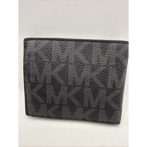 Michael Kors Jet Set Mens Slim Bifold Wallet ~ MK Logo ~ Black Gray